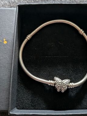 Pandora Sterling Silver Butterfly Charm Clasp Snake Chain Bracelet 7.5"